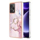 For Xiaomi Poco F5 5G / Redmi Note 12 Turbo Electroplating Marble IMD TPU Phone Case with Ring Holder(Rose Gold 005) - 1