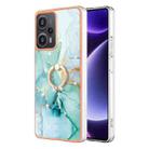 For Xiaomi Poco F5 5G / Redmi Note 12 Turbo Electroplating Marble IMD TPU Phone Case with Ring Holder(Green 003) - 1