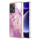 For Xiaomi Poco F5 5G / Redmi Note 12 Turbo Electroplating Marble IMD TPU Phone Case with Ring Holder(Purple 001) - 1