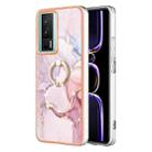 For Xiaomi Poco F5 Pro 5G / Redmi K60 Electroplating Marble IMD TPU Phone Case with Ring Holder(Rose Gold 005) - 1