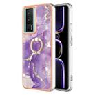 For Xiaomi Poco F5 Pro 5G / Redmi K60 Electroplating Marble IMD TPU Phone Case with Ring Holder(Purple 002) - 1