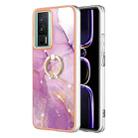 For Xiaomi Poco F5 Pro 5G / Redmi K60 Electroplating Marble IMD TPU Phone Case with Ring Holder(Purple 001) - 1