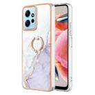 For Xiaomi Redmi Note 12 4G Global Electroplating Marble IMD TPU Phone Case with Ring Holder(White 006) - 1