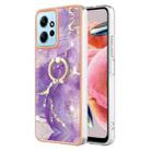 For Xiaomi Redmi Note 12 4G Global Electroplating Marble IMD TPU Phone Case with Ring Holder(Purple 002) - 1