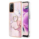 For Xiaomi Redmi Note 12S 4G Electroplating Marble IMD TPU Phone Case with Ring Holder(Rose Gold 005) - 1