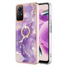 For Xiaomi Redmi Note 12S 4G Electroplating Marble IMD TPU Phone Case with Ring Holder(Purple 002) - 1