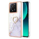 For Xiaomi 13T/13T Pro Electroplating Marble IMD TPU Phone Case with Ring Holder(White 006) - 1