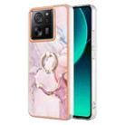 For Xiaomi 13T/13T Pro Electroplating Marble IMD TPU Phone Case with Ring Holder(Rose Gold 005) - 1