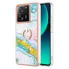 For Xiaomi 13T/13T Pro Electroplating Marble IMD TPU Phone Case with Ring Holder(Green 004) - 1