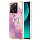 For Xiaomi 13T/13T Pro Electroplating Marble IMD TPU Phone Case with Ring Holder(Purple 001) - 1