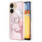 For Xiaomi Redmi 13C 4G Electroplating Marble IMD TPU Phone Case with Ring Holder(Rose Gold 005) - 1