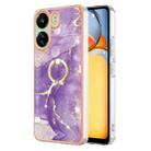 For Xiaomi Redmi 13C 4G Electroplating Marble IMD TPU Phone Case with Ring Holder(Purple 002) - 1