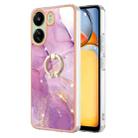 For Xiaomi Redmi 13C 4G Electroplating Marble IMD TPU Phone Case with Ring Holder(Purple 001) - 1