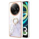 For Xiaomi Redmi A3 Electroplating Marble IMD TPU Phone Case with Ring Holder(White 006) - 1