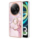 For Xiaomi Redmi A3 Electroplating Marble IMD TPU Phone Case with Ring Holder(Rose Gold 005) - 1