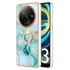 For Xiaomi Redmi A3 Electroplating Marble IMD TPU Phone Case with Ring Holder(Green 003) - 1