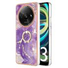 For Xiaomi Redmi A3 Electroplating Marble IMD TPU Phone Case with Ring Holder(Purple 002) - 1