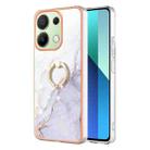 For Xiaomi Redmi Note 13 4G Global Electroplating Marble IMD TPU Phone Case with Ring Holder(White 006) - 1