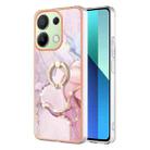 For Xiaomi Redmi Note 13 4G Global Electroplating Marble IMD TPU Phone Case with Ring Holder(Rose Gold 005) - 1