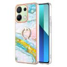 For Xiaomi Redmi Note 13 4G Global Electroplating Marble IMD TPU Phone Case with Ring Holder(Green 004) - 1