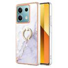 For Xiaomi Redmi Note 13 5G Global Electroplating Marble IMD TPU Phone Case with Ring Holder(White 006) - 1