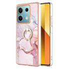 For Xiaomi Redmi Note 13 5G Global Electroplating Marble IMD TPU Phone Case with Ring Holder(Rose Gold 005) - 1