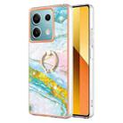 For Xiaomi Redmi Note 13 5G Global Electroplating Marble IMD TPU Phone Case with Ring Holder(Green 004) - 1