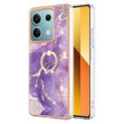 For Xiaomi Redmi Note 13 5G Global Electroplating Marble IMD TPU Phone Case with Ring Holder(Purple 002) - 1