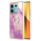 For Xiaomi Redmi Note 13 5G Global Electroplating Marble IMD TPU Phone Case with Ring Holder(Purple 001) - 1