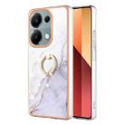 For Xiaomi Redmi Note 13 Pro 4G/Poco M6 Pro 4G Electroplating Marble IMD TPU Phone Case with Ring Holder(White 006) - 1