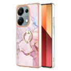 For Xiaomi Redmi Note 13 Pro 4G/Poco M6 Pro 4G Electroplating Marble IMD TPU Phone Case with Ring Holder(Rose Gold 005) - 1