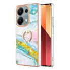 For Xiaomi Redmi Note 13 Pro 4G/Poco M6 Pro 4G Electroplating Marble IMD TPU Phone Case with Ring Holder(Green 004) - 1
