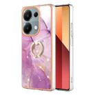 For Xiaomi Redmi Note 13 Pro 4G/Poco M6 Pro 4G Electroplating Marble IMD TPU Phone Case with Ring Holder(Purple 001) - 1