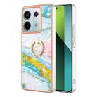 For Xiaomi Redmi Note 13 Pro 5G Global Electroplating Marble IMD TPU Phone Case with Ring Holder(Green 004) - 1