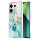 For Xiaomi Redmi Note 13 Pro 5G Global Electroplating Marble IMD TPU Phone Case with Ring Holder(Green 003) - 1