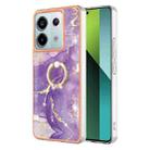 For Xiaomi Redmi Note 13 Pro 5G Global Electroplating Marble IMD TPU Phone Case with Ring Holder(Purple 002) - 1