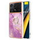 For Xiaomi Poco X6 Pro / Redmi K70E Electroplating Marble IMD TPU Phone Case with Ring Holder(Purple 001) - 1