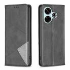 For Xiaomi Poco M6 4G / Redmi 13 4G Rhombus Texture Magnetic Leather Phone Case(Black) - 1