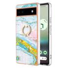 For Google Pixel 6a Electroplating Marble IMD TPU Phone Case with Ring Holder(Green 004) - 1