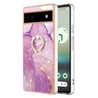 For Google Pixel 6a Electroplating Marble IMD TPU Phone Case with Ring Holder(Purple 001) - 1