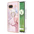 For Google Pixel 7a Electroplating Marble IMD TPU Phone Case with Ring Holder(Rose Gold 005) - 1