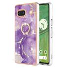 For Google Pixel 7a Electroplating Marble IMD TPU Phone Case with Ring Holder(Purple 002) - 1