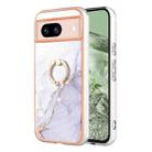 For Google Pixel 8a Electroplating Marble IMD TPU Phone Case with Ring Holder(White 006) - 1