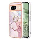 For Google Pixel 8a Electroplating Marble IMD TPU Phone Case with Ring Holder(Rose Gold 005) - 1