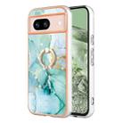 For Google Pixel 8a Electroplating Marble IMD TPU Phone Case with Ring Holder(Green 003) - 1