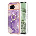 For Google Pixel 8a Electroplating Marble IMD TPU Phone Case with Ring Holder(Purple 002) - 1