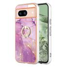 For Google Pixel 8a Electroplating Marble IMD TPU Phone Case with Ring Holder(Purple 001) - 1