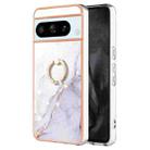 For Google Pixel 8 Pro Electroplating Marble IMD TPU Phone Case with Ring Holder(White 006) - 1