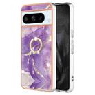 For Google Pixel 8 Pro Electroplating Marble IMD TPU Phone Case with Ring Holder(Purple 002) - 1
