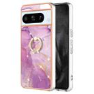 For Google Pixel 8 Pro Electroplating Marble IMD TPU Phone Case with Ring Holder(Purple 001) - 1